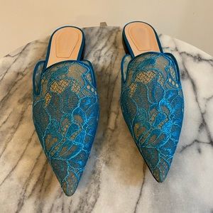 Alberta Ferretti Lace Appliqué Mule Slippers Flats